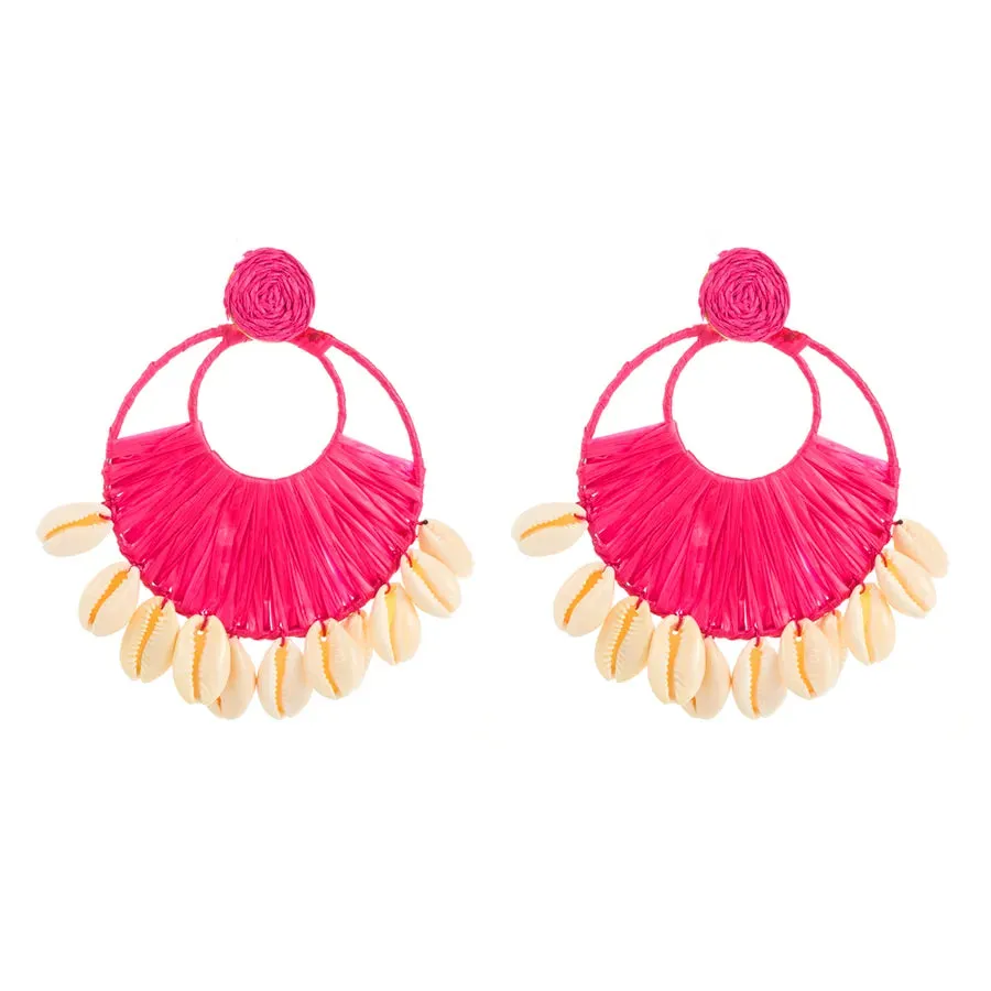 1 Pair Ethnic Style Beach Color Block Braid raffia Shell Drop Earrings