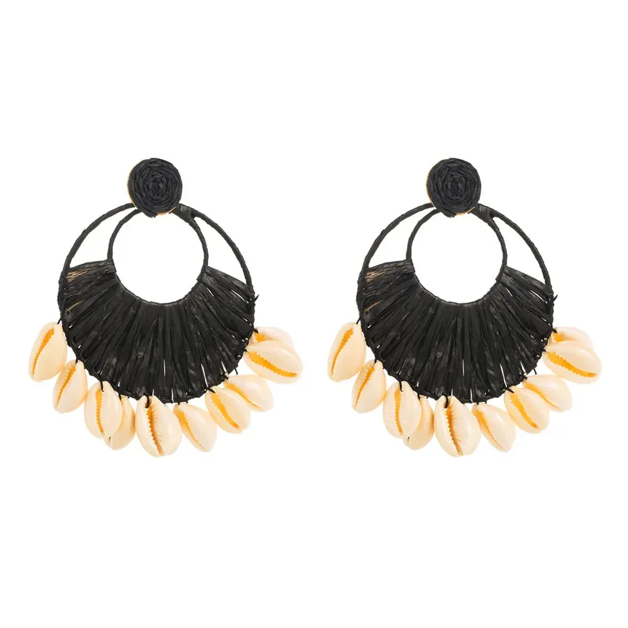 1 Pair Ethnic Style Beach Color Block Braid raffia Shell Drop Earrings