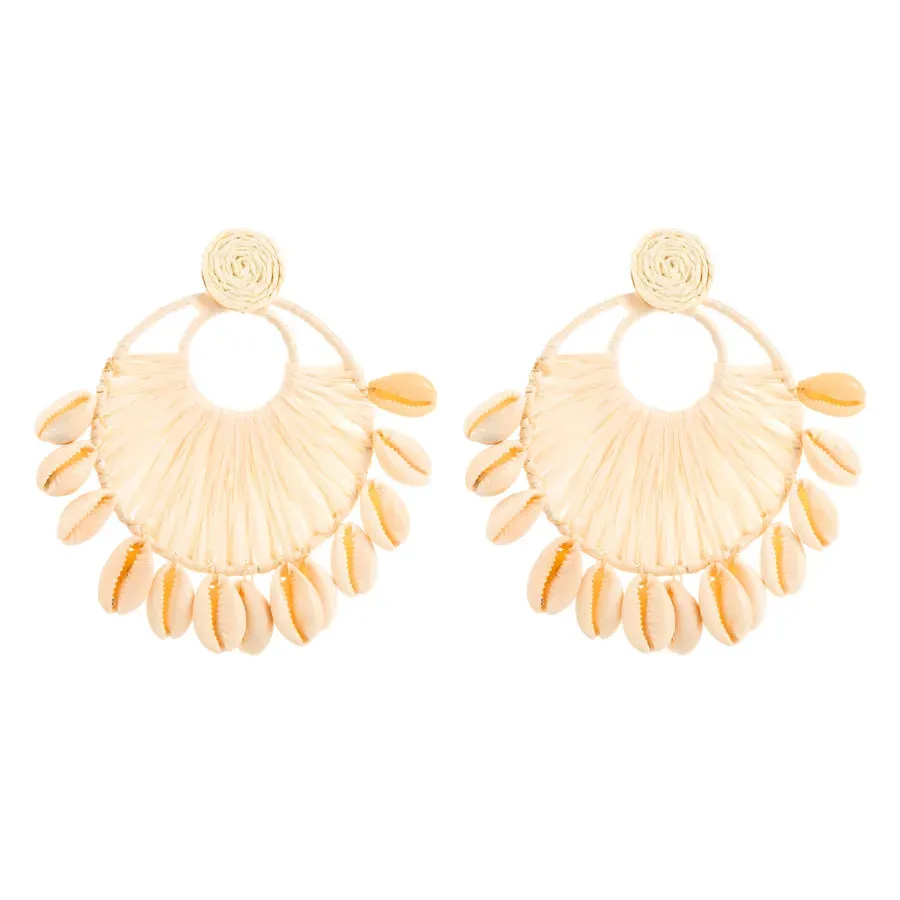1 Pair Ethnic Style Beach Color Block Braid raffia Shell Drop Earrings