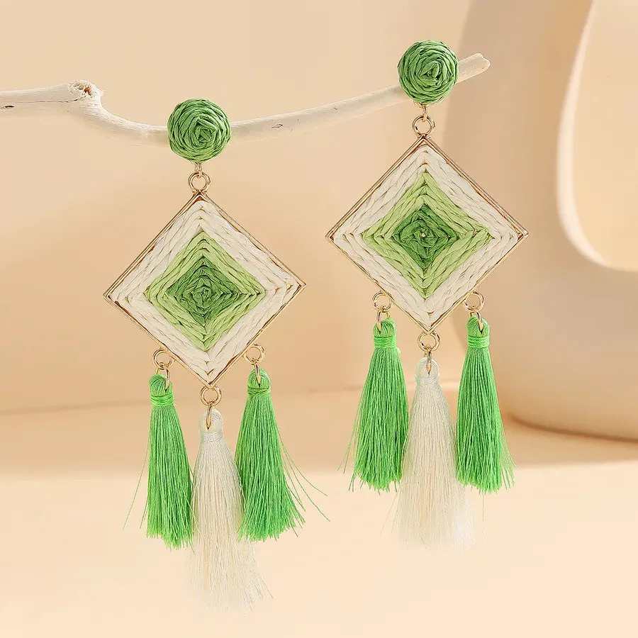 1 Pair Ethnic Style Geometric raffia Drop Earrings