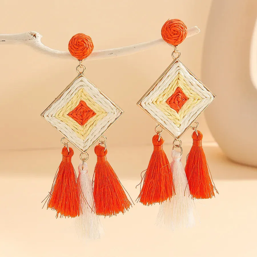1 Pair Ethnic Style Geometric raffia Drop Earrings