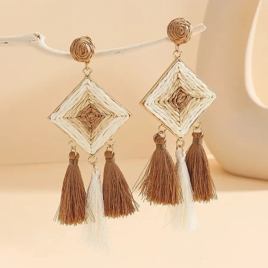 1 Pair Ethnic Style Geometric raffia Drop Earrings