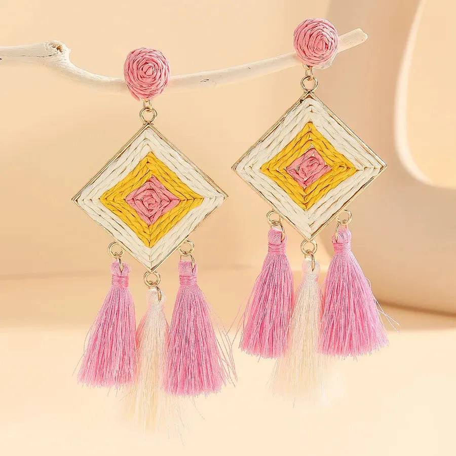 1 Pair Ethnic Style Geometric raffia Drop Earrings