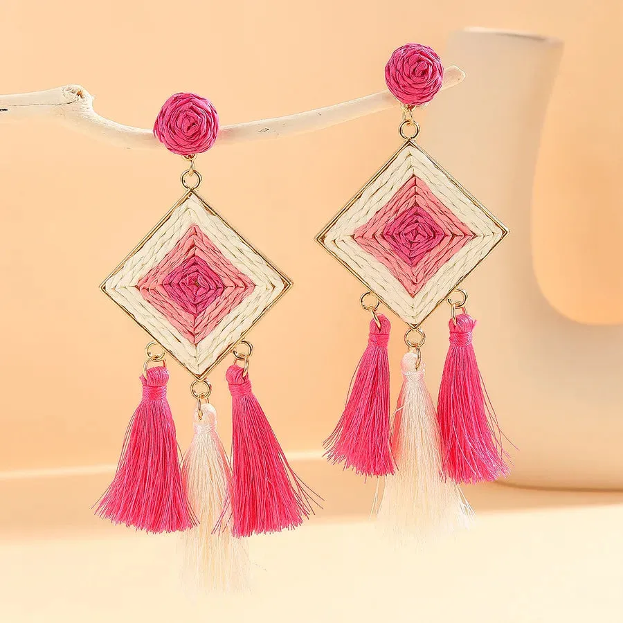 1 Pair Ethnic Style Geometric raffia Drop Earrings