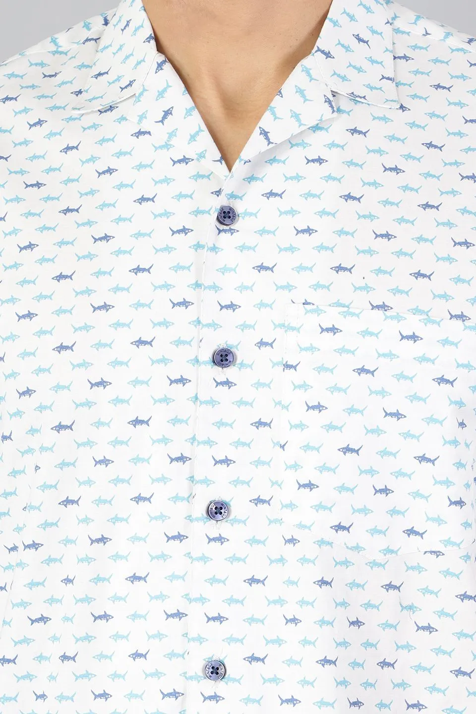 100% Premium Cotton White Printed Shirt