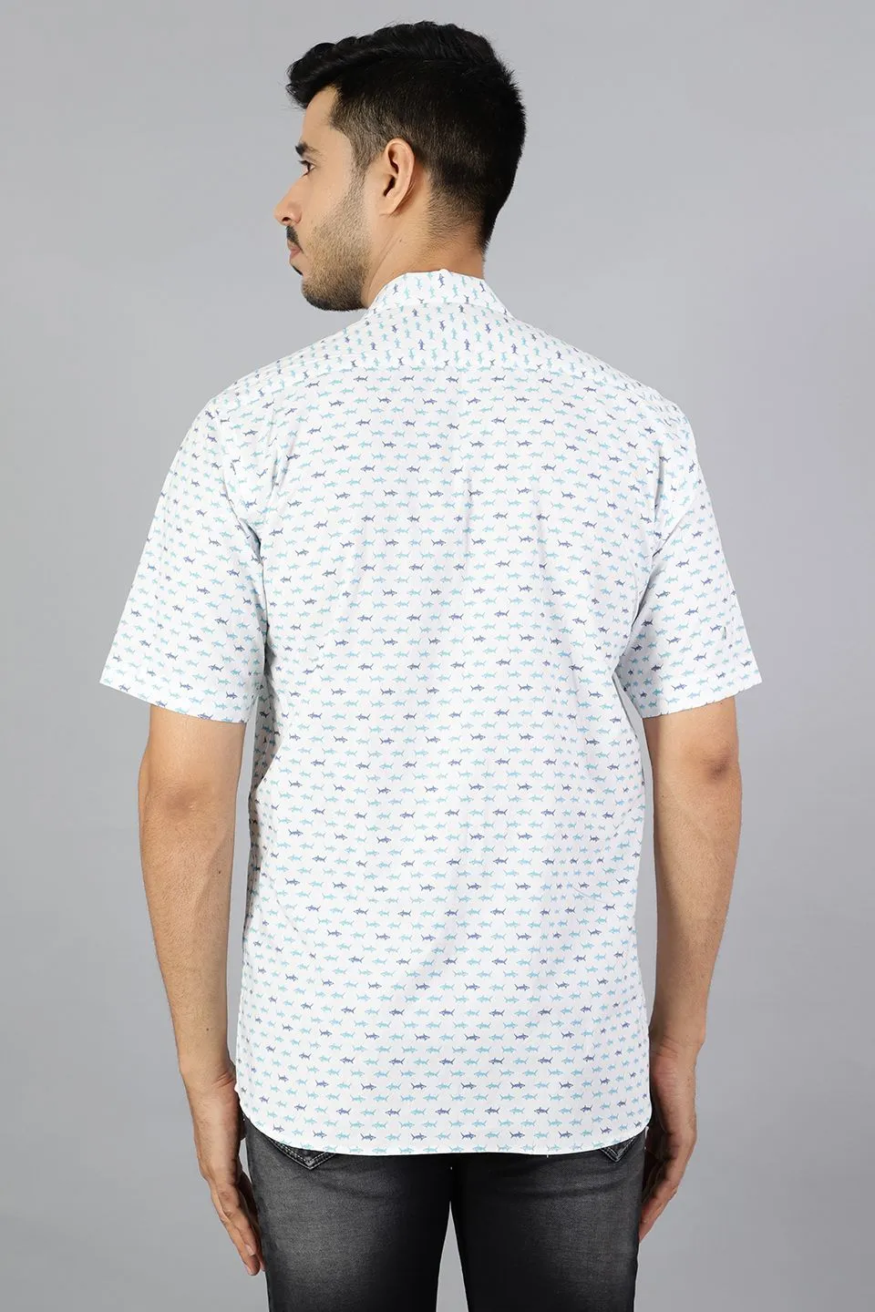 100% Premium Cotton White Printed Shirt