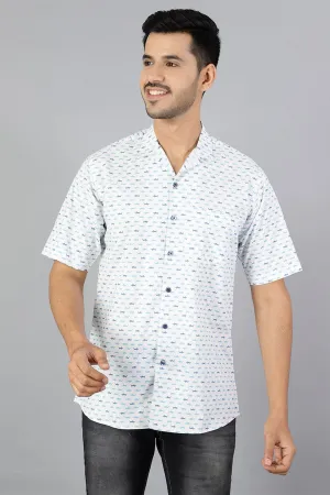 100% Premium Cotton White Printed Shirt
