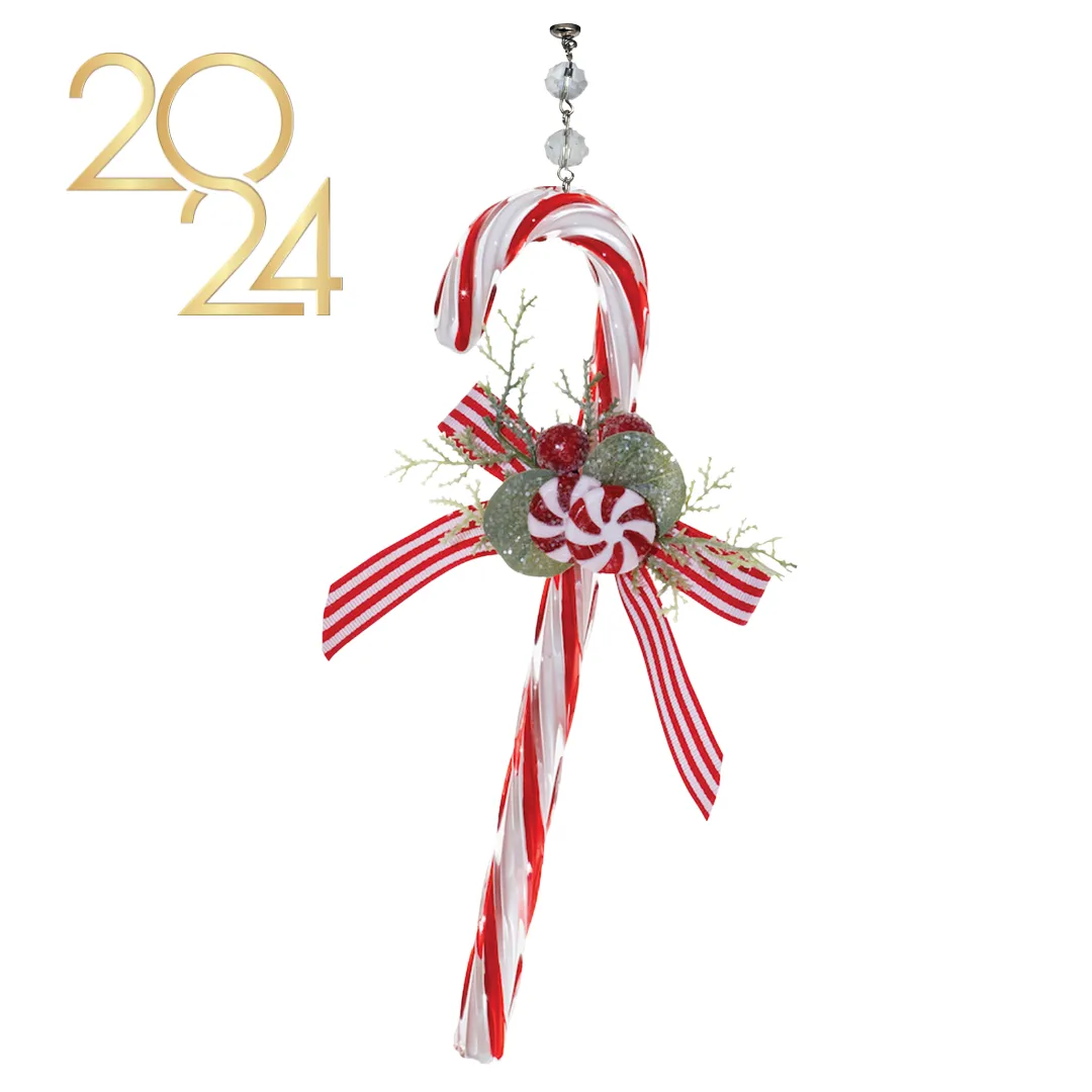 10" GLASS CANDY CANE (Set/1) MAGNETIC CHANDELIER ORNAMENT