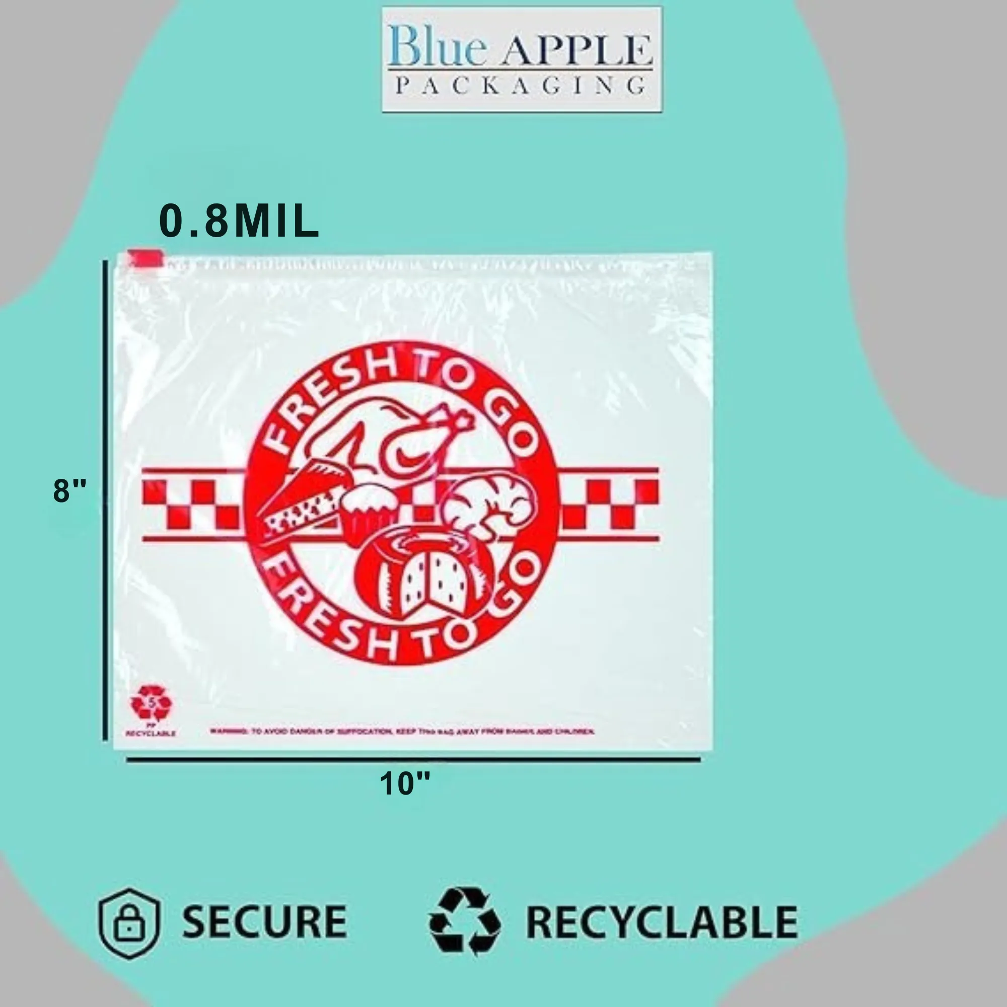 10X8 inches Deli Bags Slide Seal Printed Fresh To Go Red 0.80 Mil PP