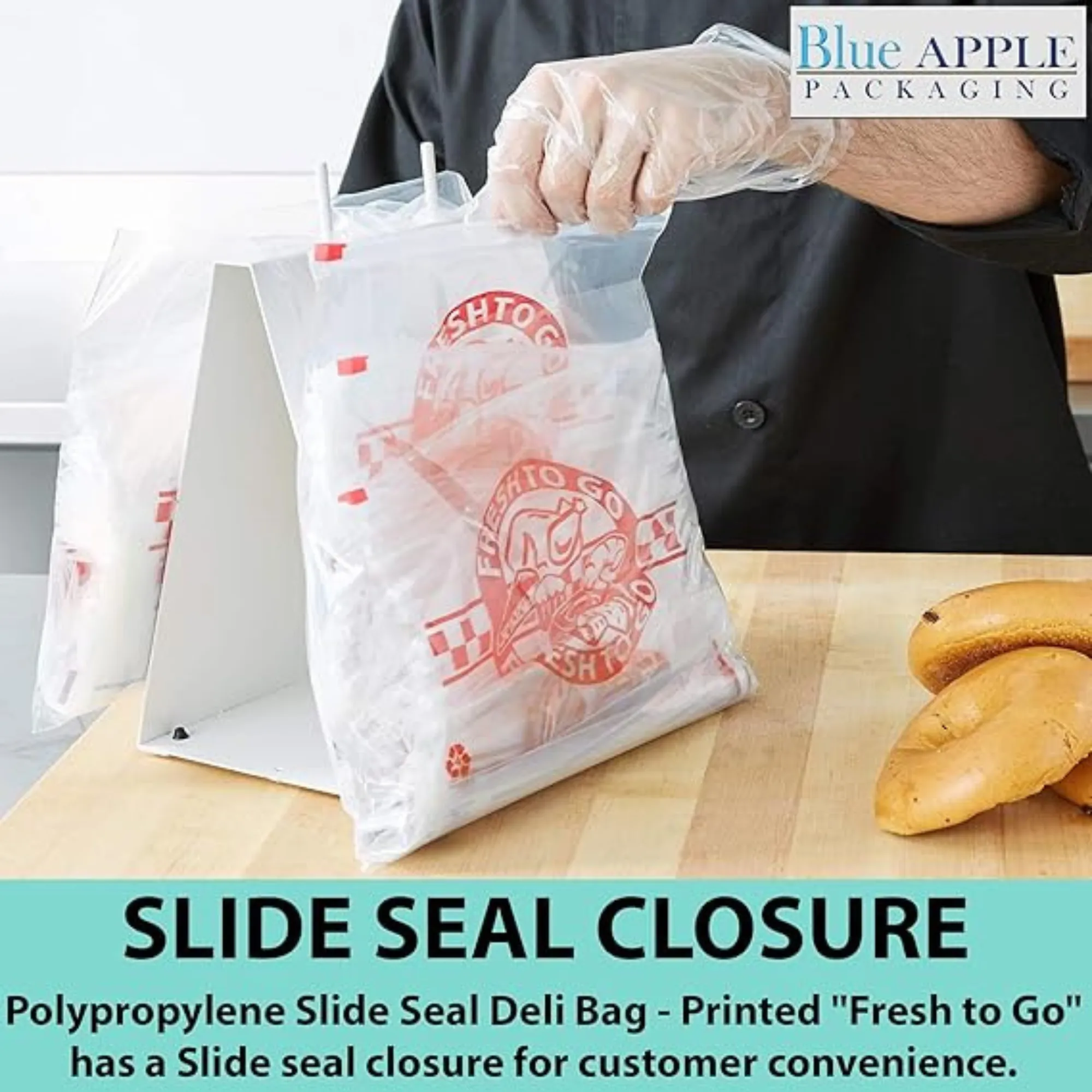 10X8 inches Deli Bags Slide Seal Printed Fresh To Go Red 0.80 Mil PP