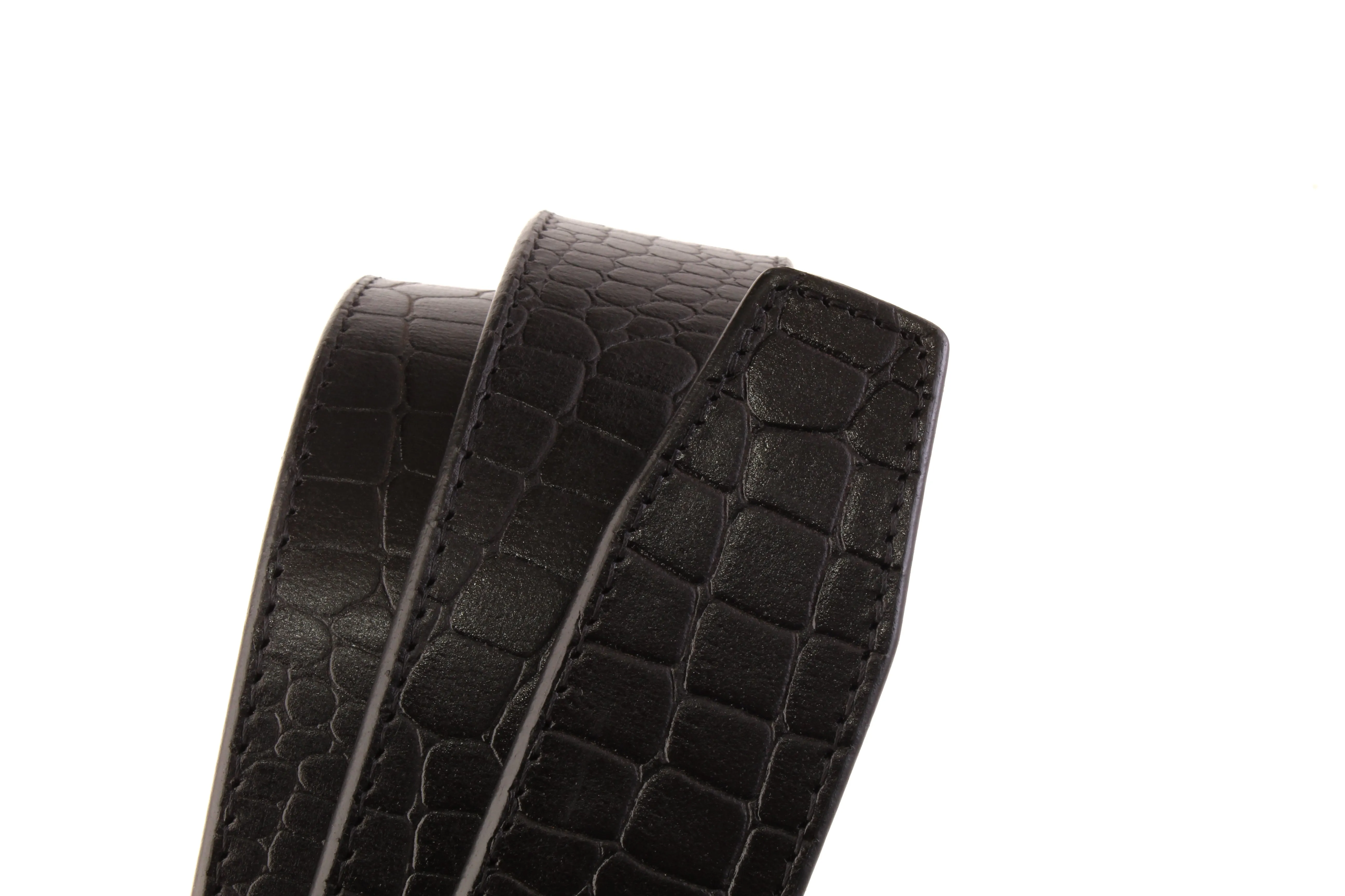 1.5" Black Crocuffalo Vegetable Tanned Leather Strap