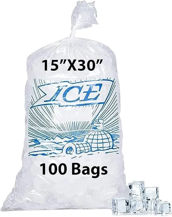 15X30 inches Ice Bags with Printed 2 Mil Metallocene (mPE)
