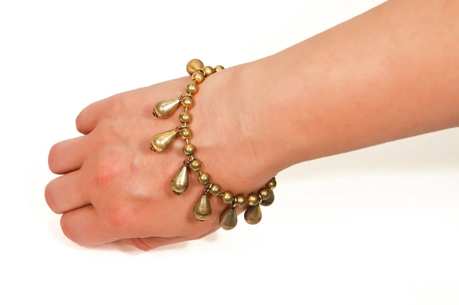 1970's Embossed Brass Charm Bracelet by DVF
