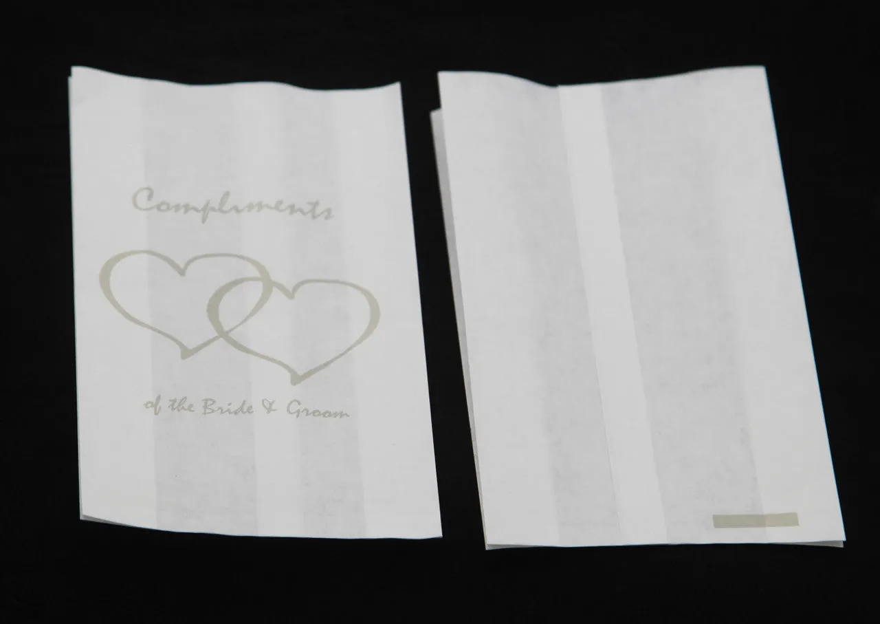 200 Pack Wedding Cake Bags Greaseproof Wax Paper Slice Take Home Favour Silver Heart n Message