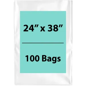 24X38 inches Clear Flat Poly Bags 2Mil Open Top (LDPE)