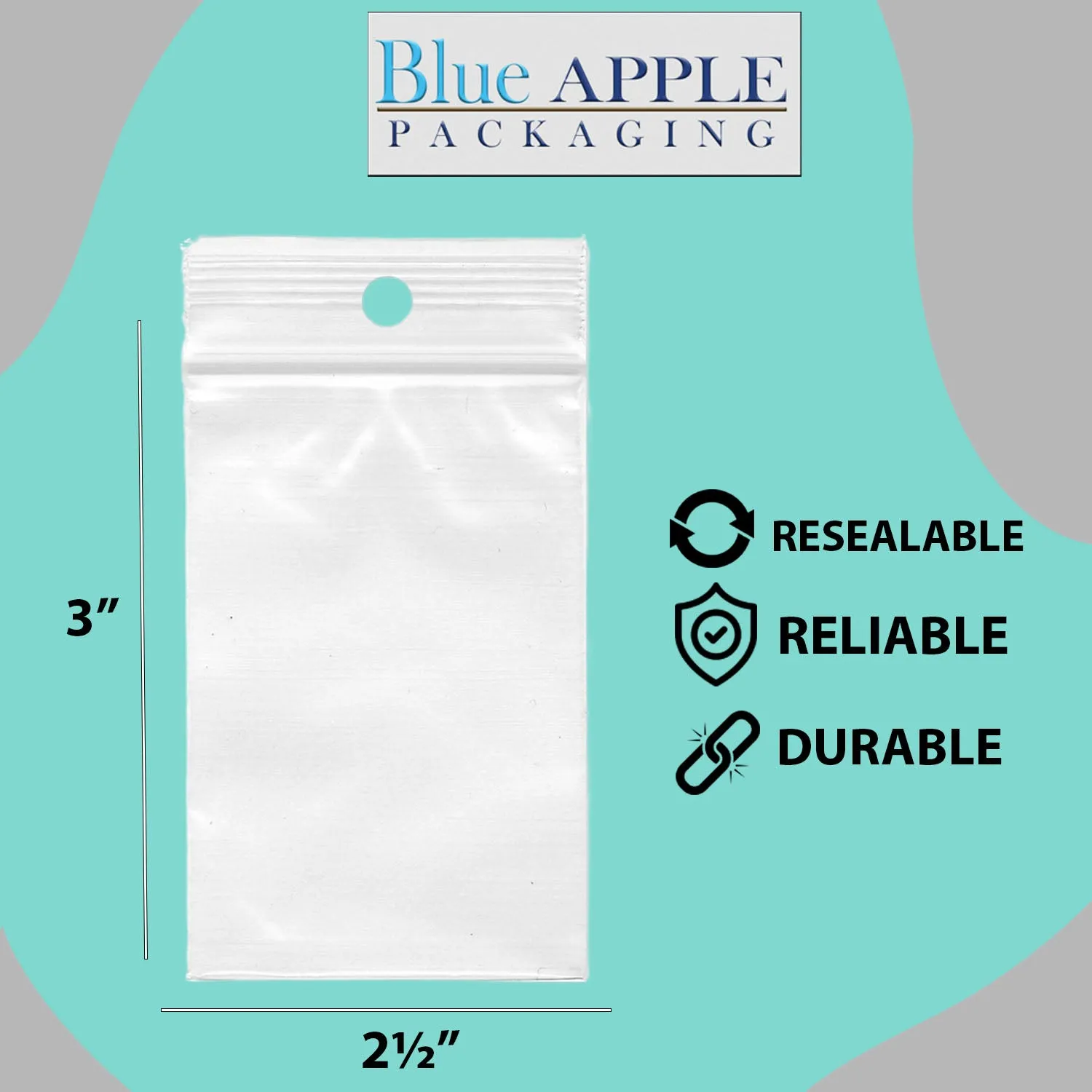 2.5X3 inches Reclosable Poly Bags with Hang Hole 4 Mil (LDPE) Single Track Zipper