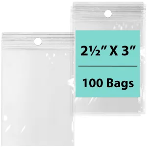 2.5X3 inches Reclosable Poly Bags with Hang Hole 4 Mil (LDPE) Single Track Zipper