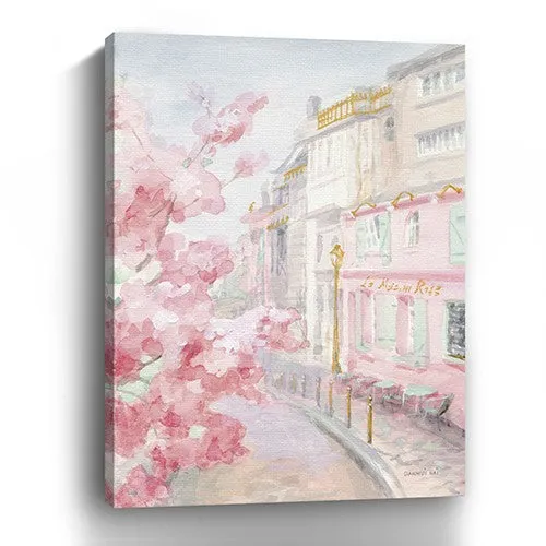 32" Pretty Pastel Pink Paris Street Canvas Wall Art