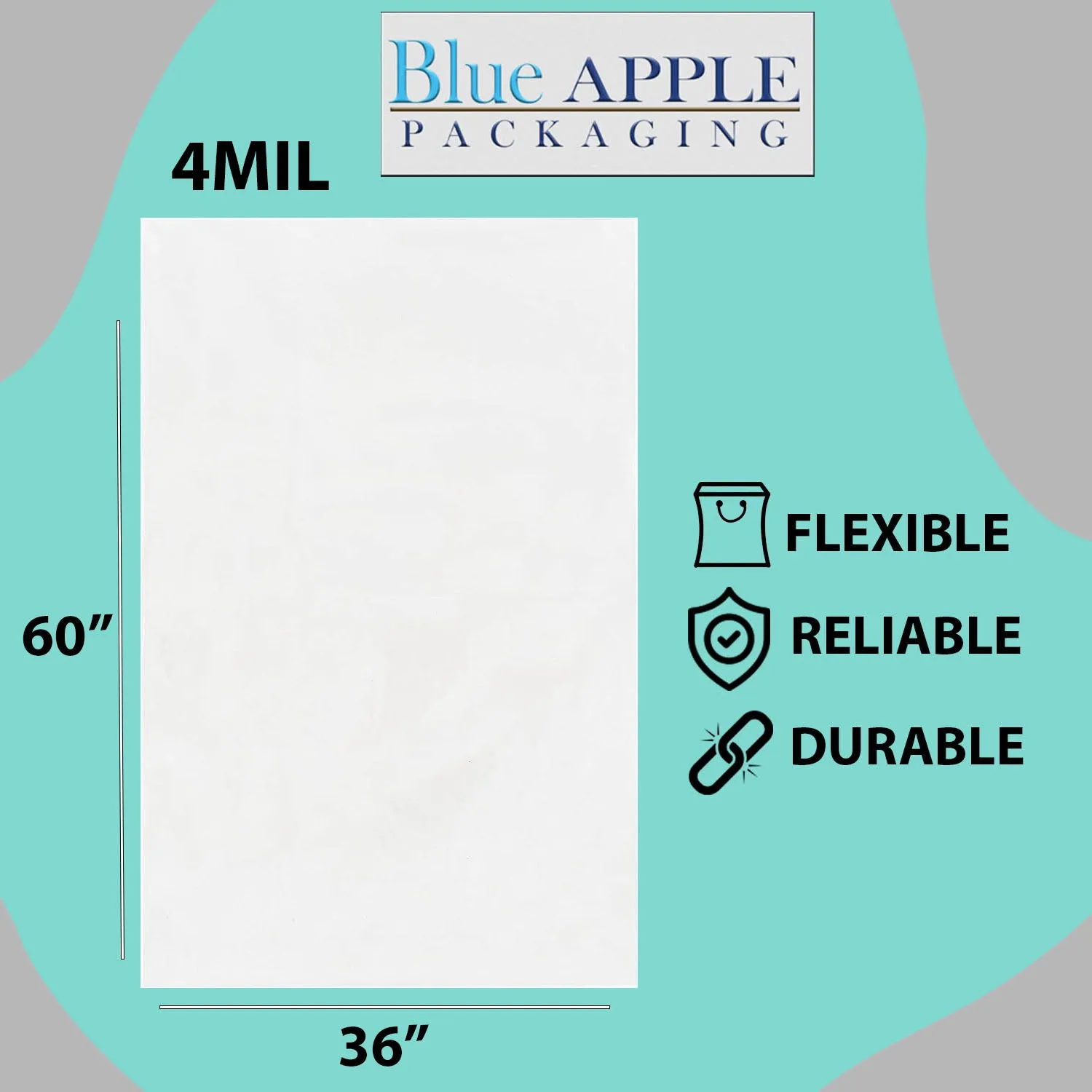36X60 inches Clear Flat Poly Bags 4Mil Open Top (LDPE)