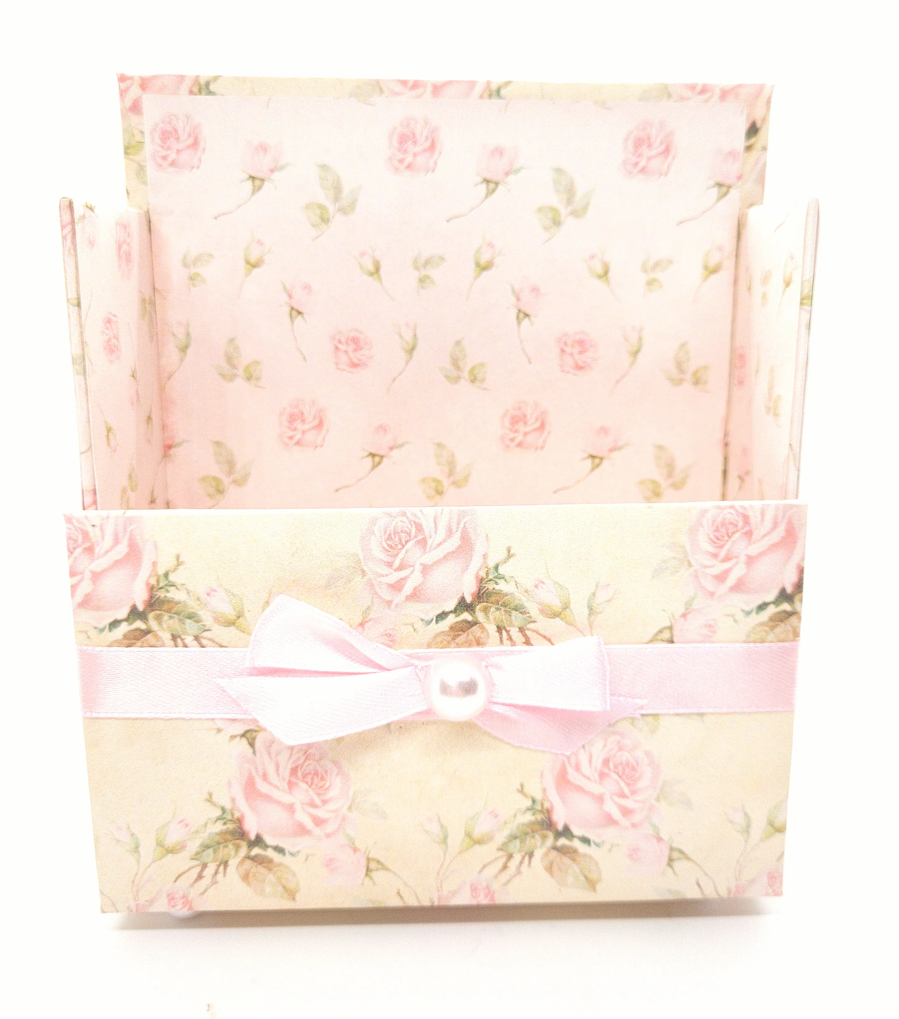 42-Pc Stationery Gift Box Set w/Reusable Desktop Organizer Box and Gold Pen - Shabby Chic Pink Roses