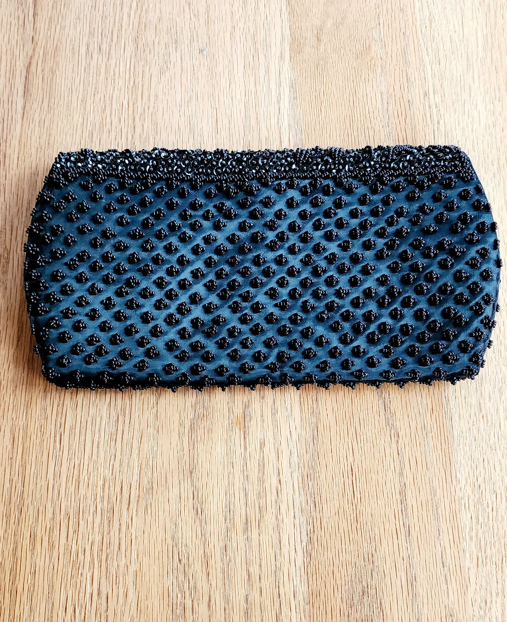 50s Black Beaded Clutch Bag La Regale