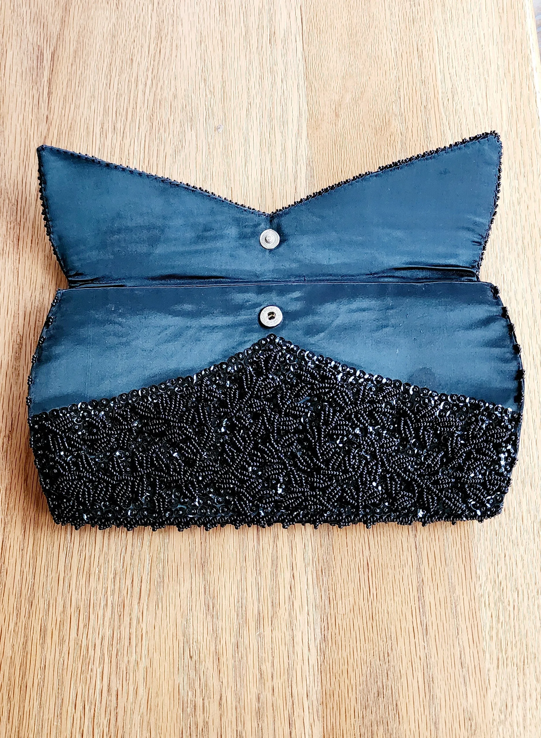 50s Black Beaded Clutch Bag La Regale