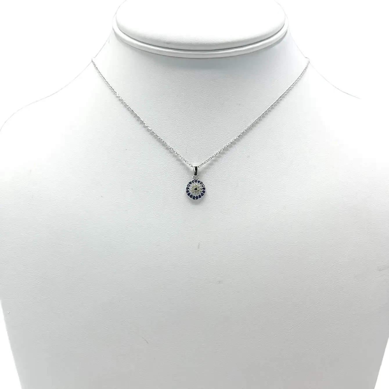925 Sterling Silver - Classic Small Round Evileye Necklace