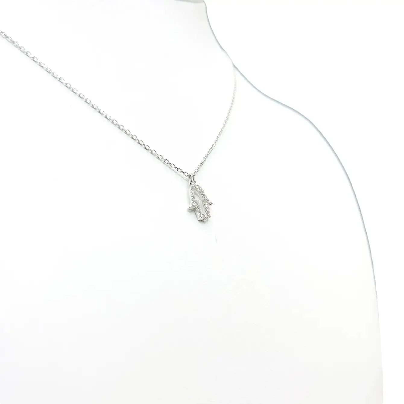 925 Sterling Silver Dainty Hamsa Evil Eye Necklace