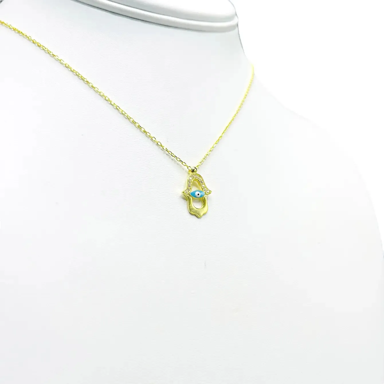 925 Sterling Silver Hamsa Blue Evil Eye Necklace