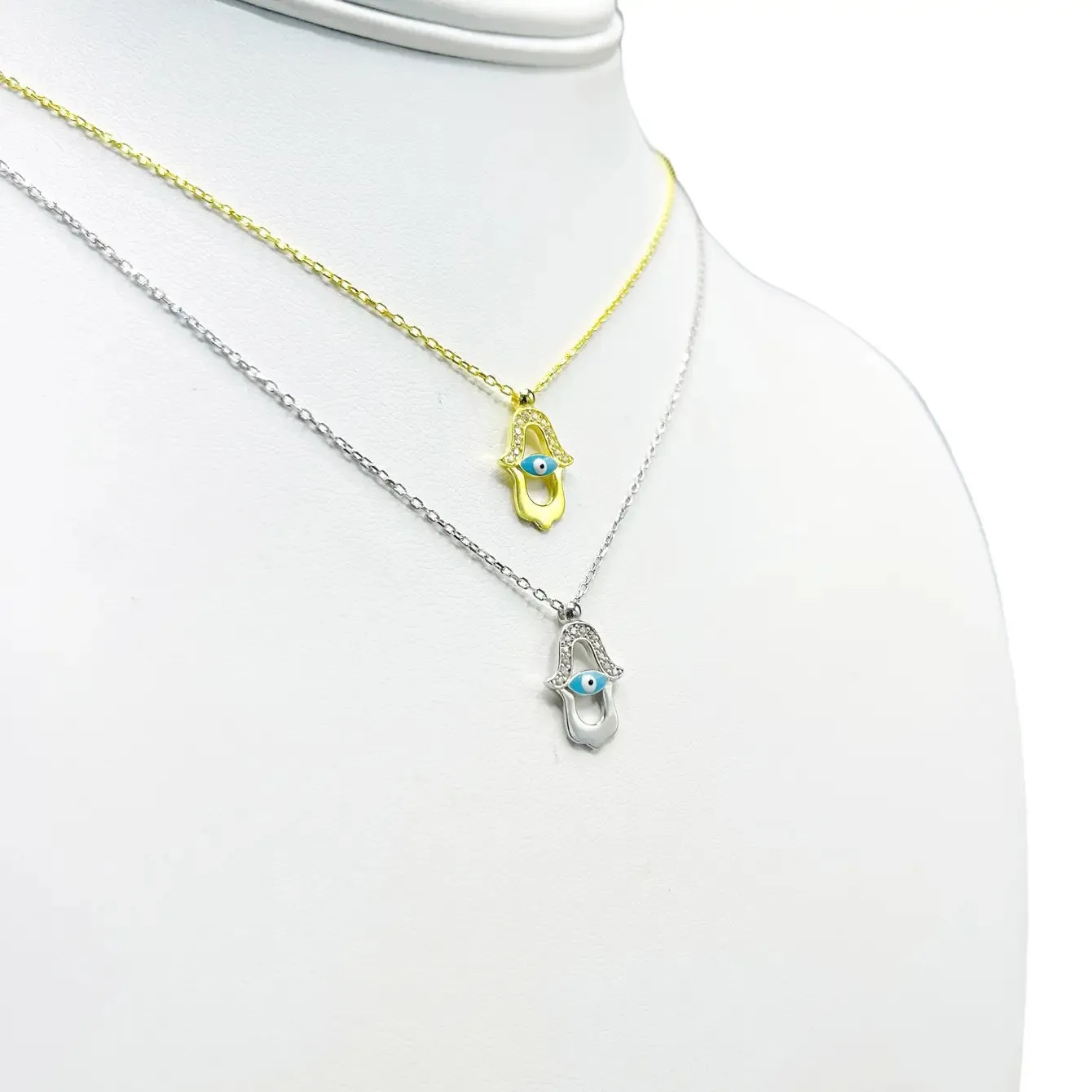 925 Sterling Silver Hamsa Blue Evil Eye Necklace