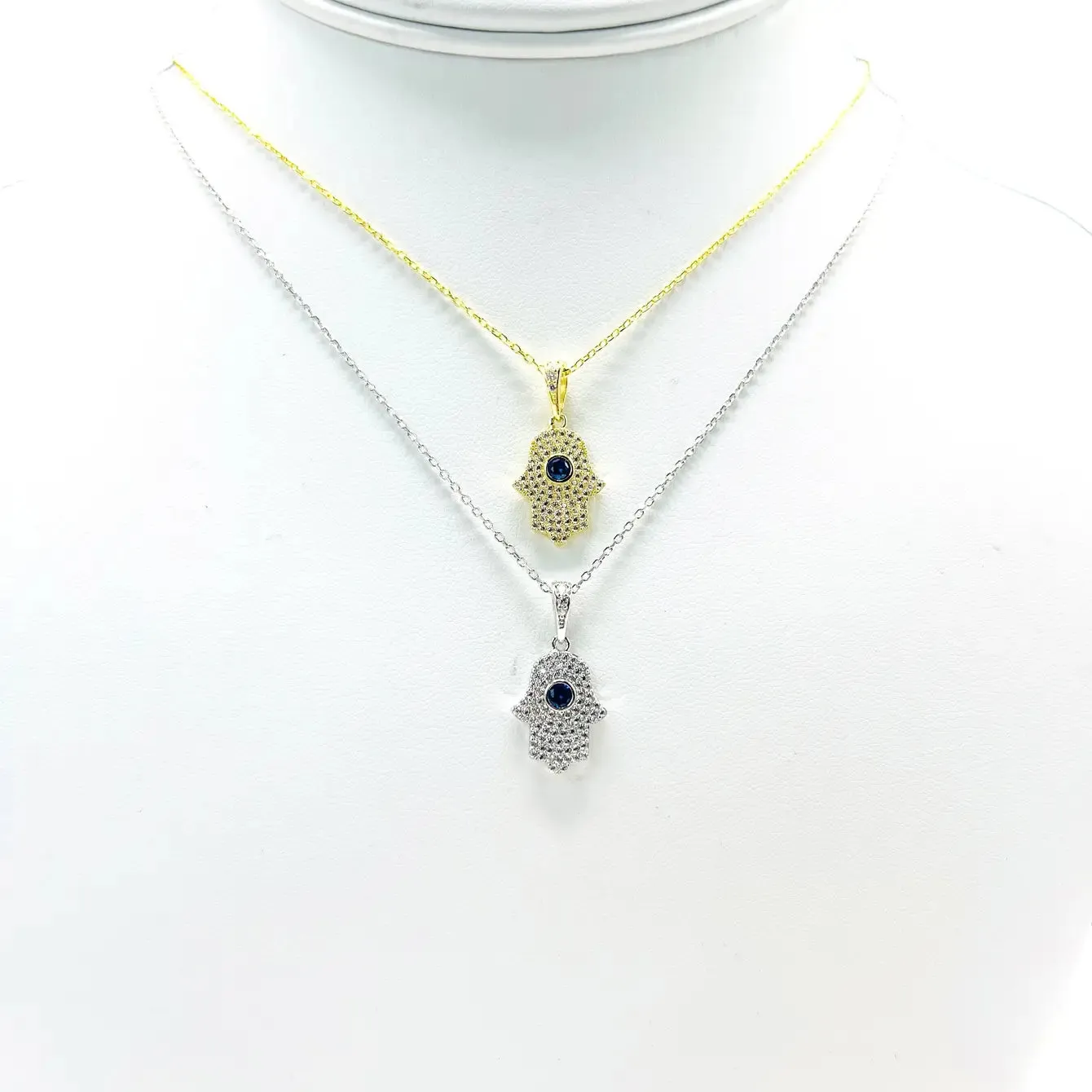 925 Sterling Silver Navy Stone Hamsa Necklace