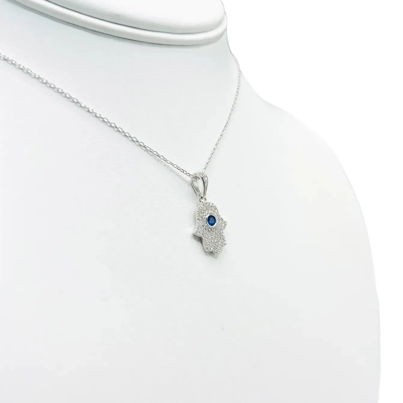 925 Sterling Silver Navy Stone Hamsa Necklace