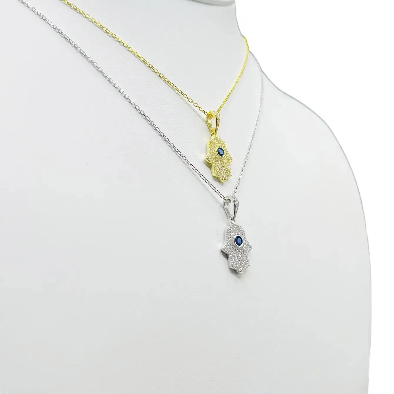 925 Sterling Silver Navy Stone Hamsa Necklace