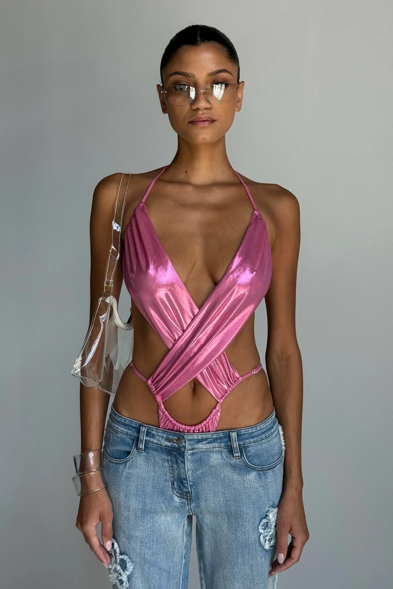 ALUNA BODYSUIT - PINK : METALLIC