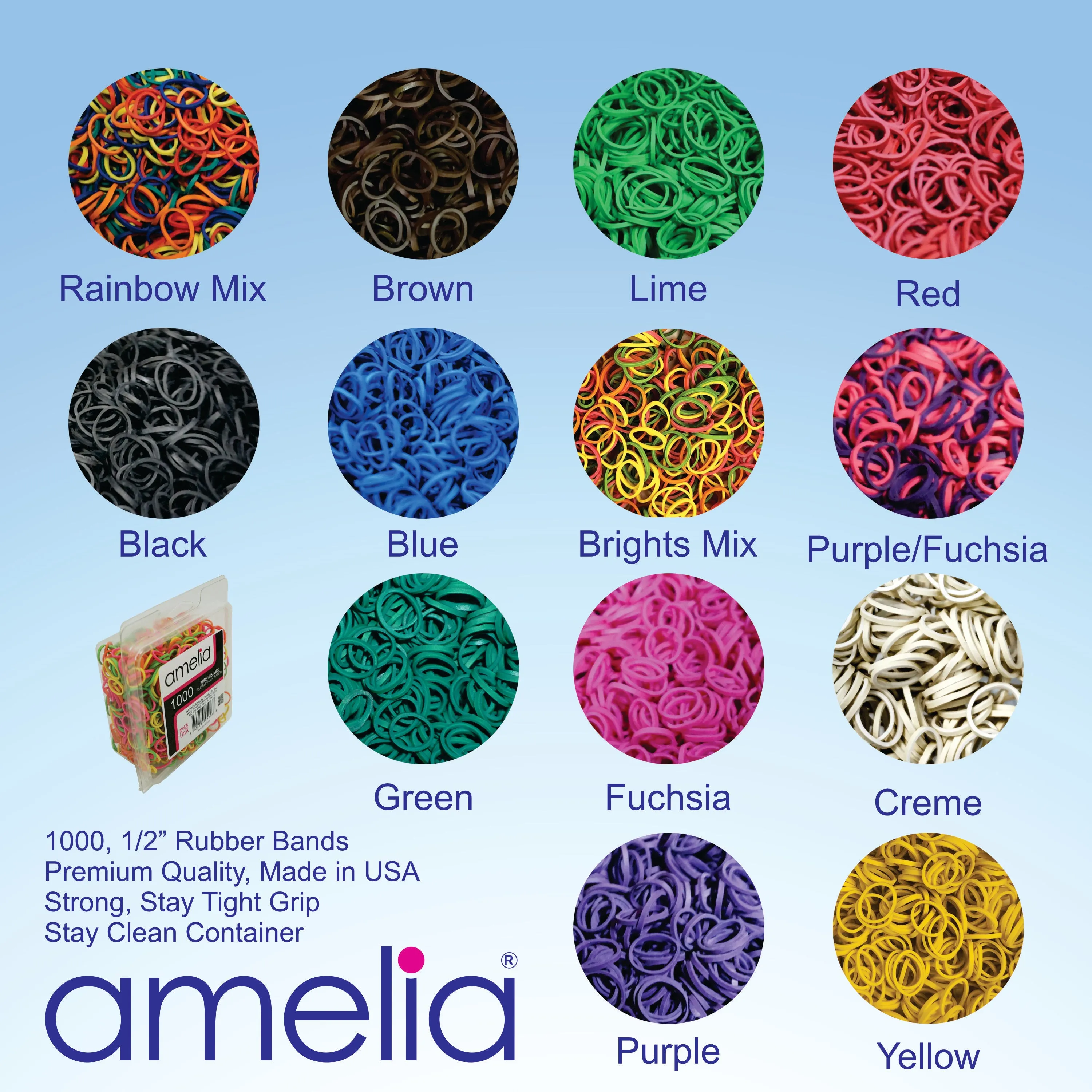 Amelia Beauty | 1/2in, Creme, Elastic Rubber Band Pony Tail Holders | Made in USA, Ideal for Ponytails, Braids, Twists, Dreadlocks, Styling Accessories for Women, Men and Girls | 1000 Pack