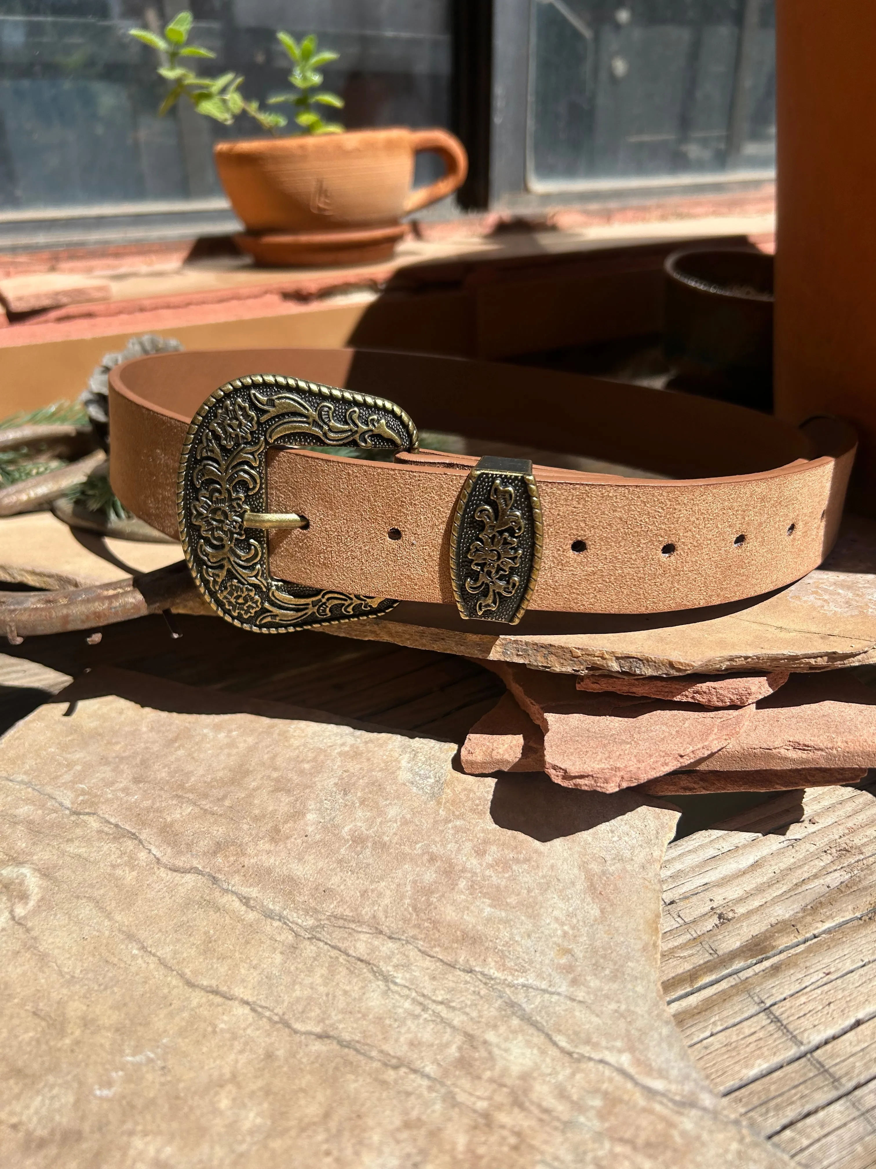 Antique Gold Boho Western Belt Camel One Size Fits All