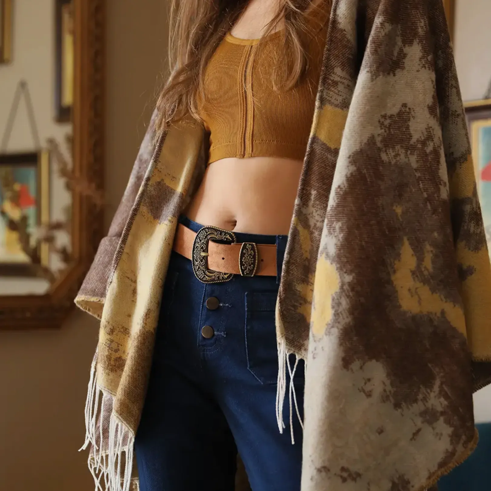 Antique Gold Boho Western Belt Camel One Size Fits All