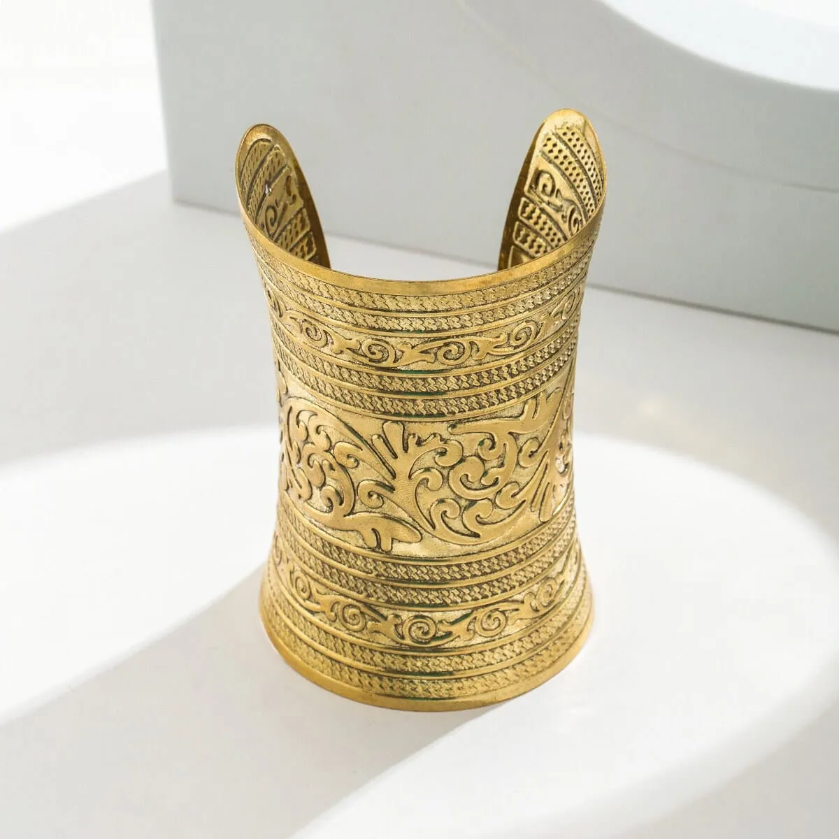Antique Gold Silver Tone Embossed Floral Wrist Cuff Wrap Wide Bangle