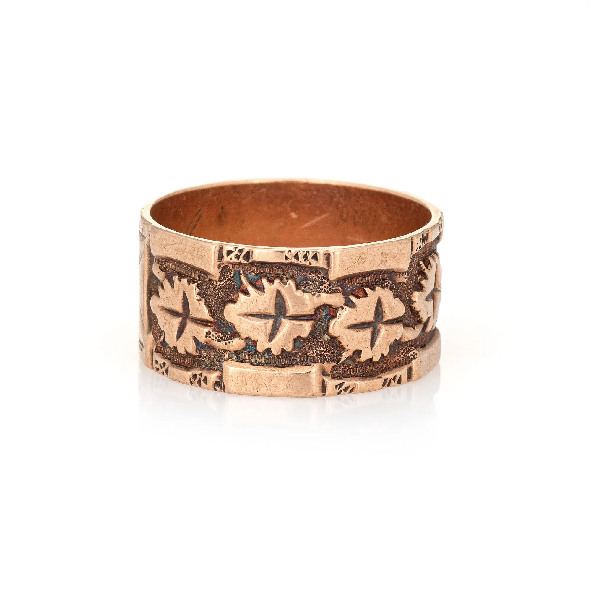 Antique Victorian Ivy Leaf Pattern Ring Wide Wedding Band Sz 6.5 10k Rose Gold