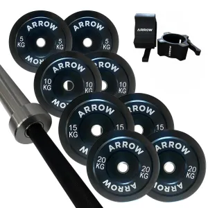 ARROW® 100Kg Pro Bumper Weight Plate   15kg Bar   Lock Jaw Package