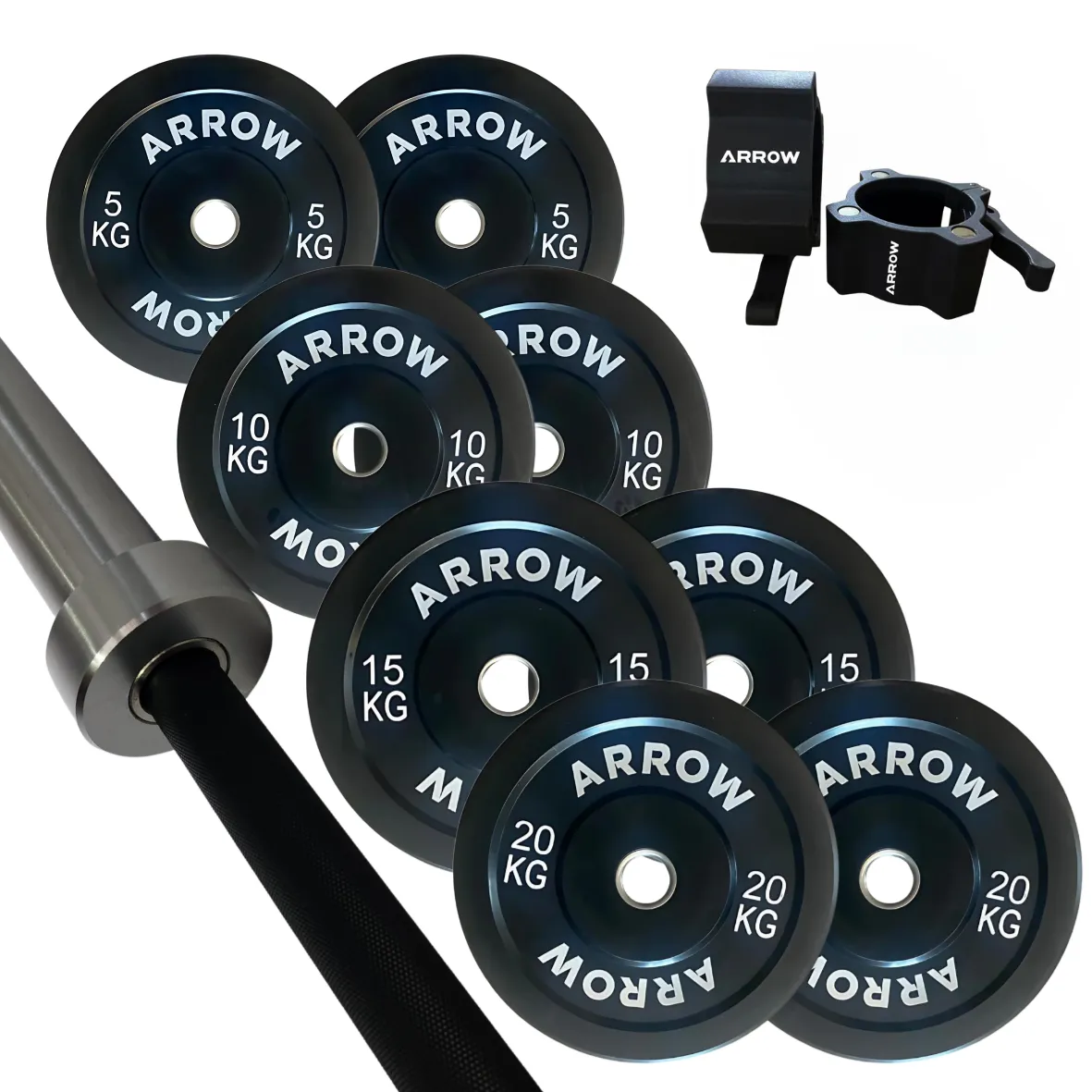ARROW® 100Kg Pro Bumper Weight Plate   15kg Bar   Lock Jaw Package