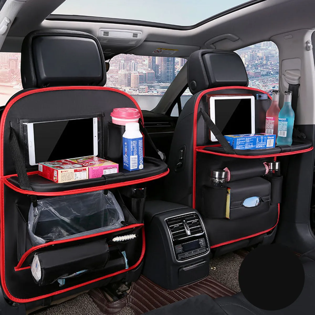 Backseat Organizer With Tablet Holder PU Leather, Custom Fit For Your Cars, Backseat Car Organizer, Car Seat Back Protectors Kick With Foldable Table Tray Car Seat Organizer, Car Accessories DE15987