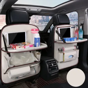 Backseat Organizer With Tablet Holder PU Leather, Custom Fit For Your Cars, Backseat Car Organizer, Car Seat Back Protectors Kick With Foldable Table Tray Car Seat Organizer, Car Accessories HY15987