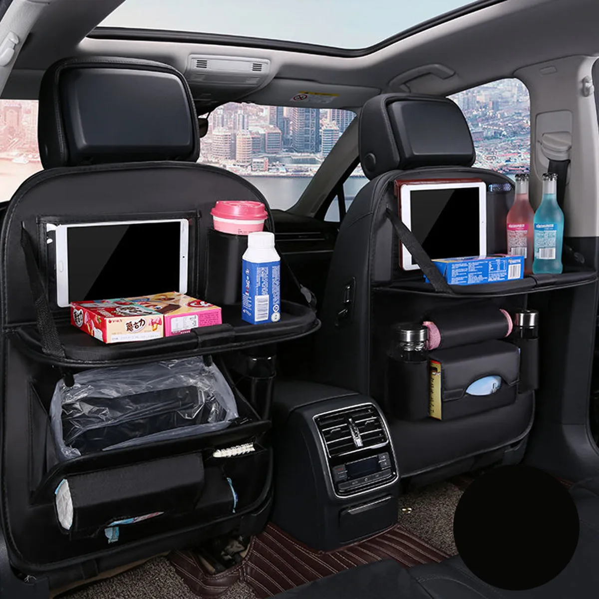 Backseat Organizer With Tablet Holder PU Leather, Custom Fit For Your Cars, Backseat Car Organizer, Car Seat Back Protectors Kick With Foldable Table Tray Car Seat Organizer, Car Accessories HY15987