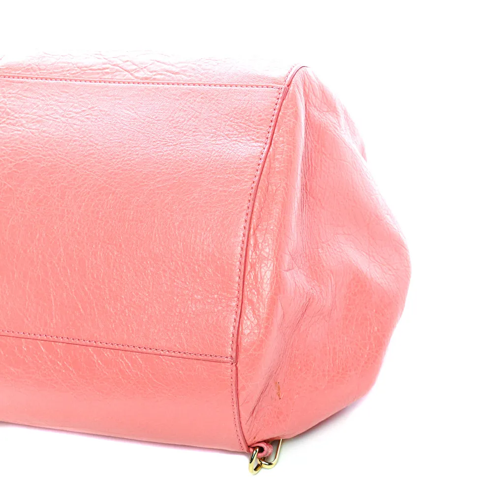 Balenciaga Rose Lambskin Leather Giant 12 Gold Sac Convertible Backpack Bag