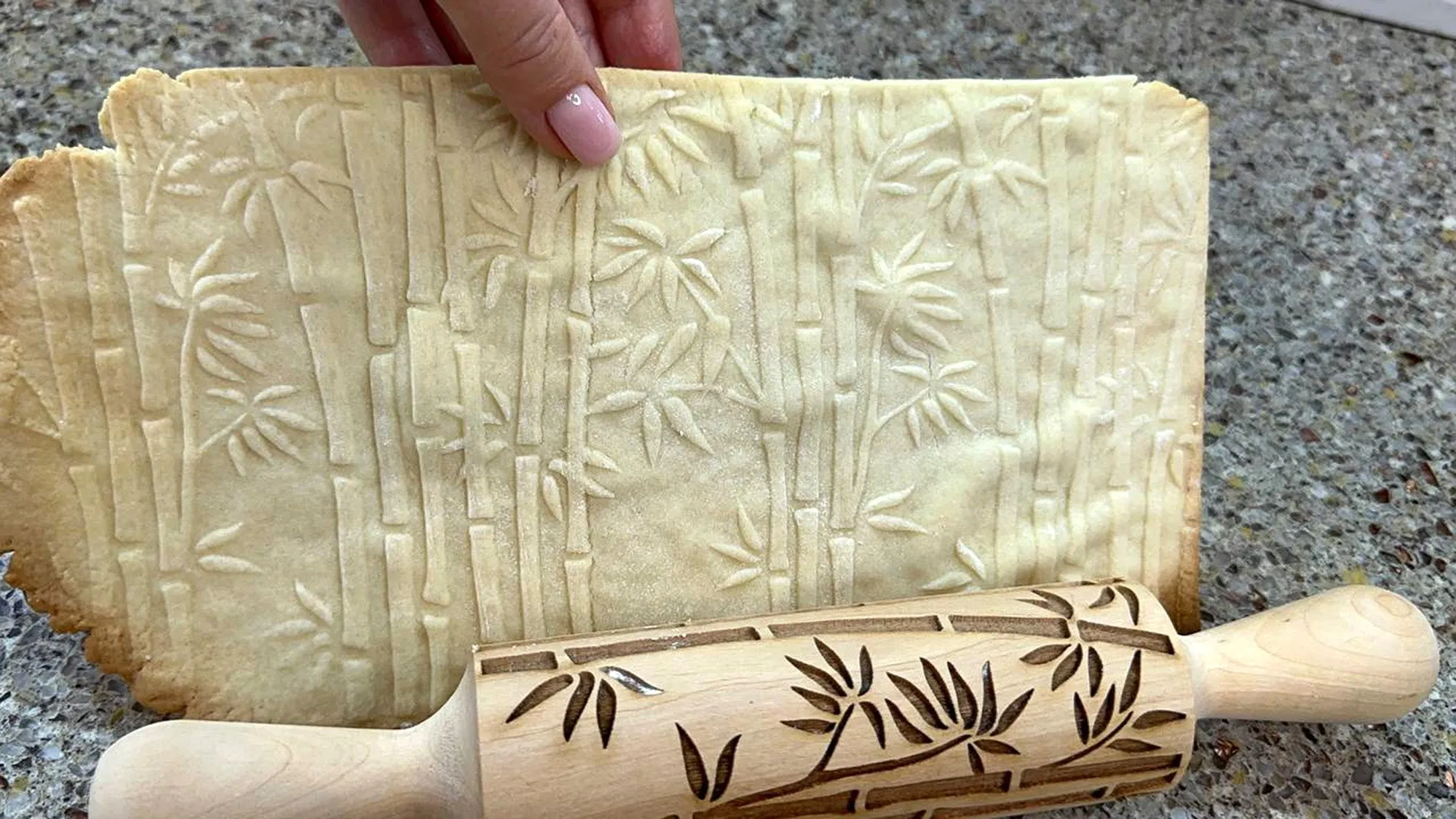 Bamboo Embossed Rolling Pin, Textured Cookie, Clay Stamp,Pottery Roller, Ceramics Shortbread Cookies, Christmas Gift