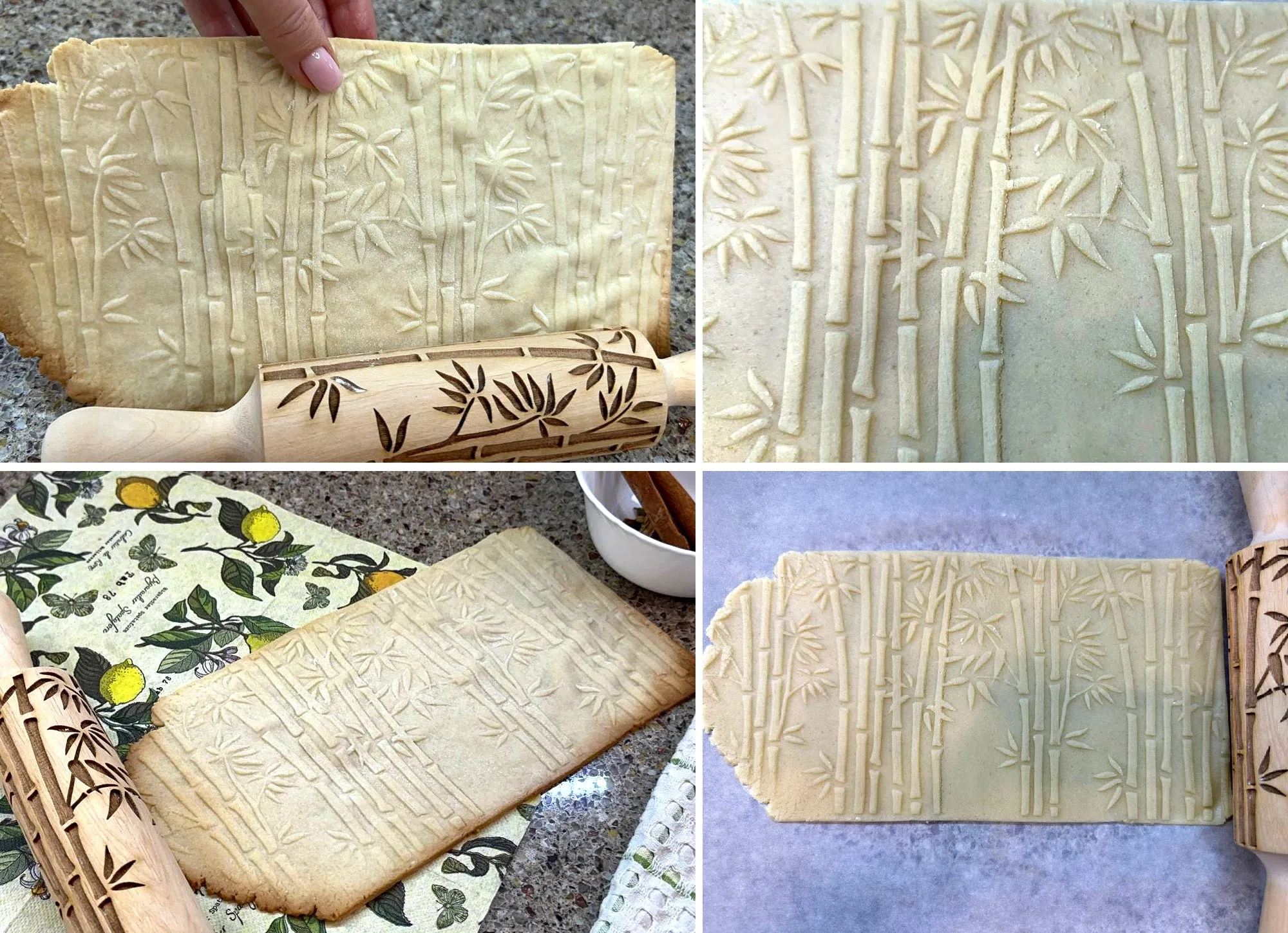 Bamboo Embossed Rolling Pin, Textured Cookie, Clay Stamp,Pottery Roller, Ceramics Shortbread Cookies, Christmas Gift