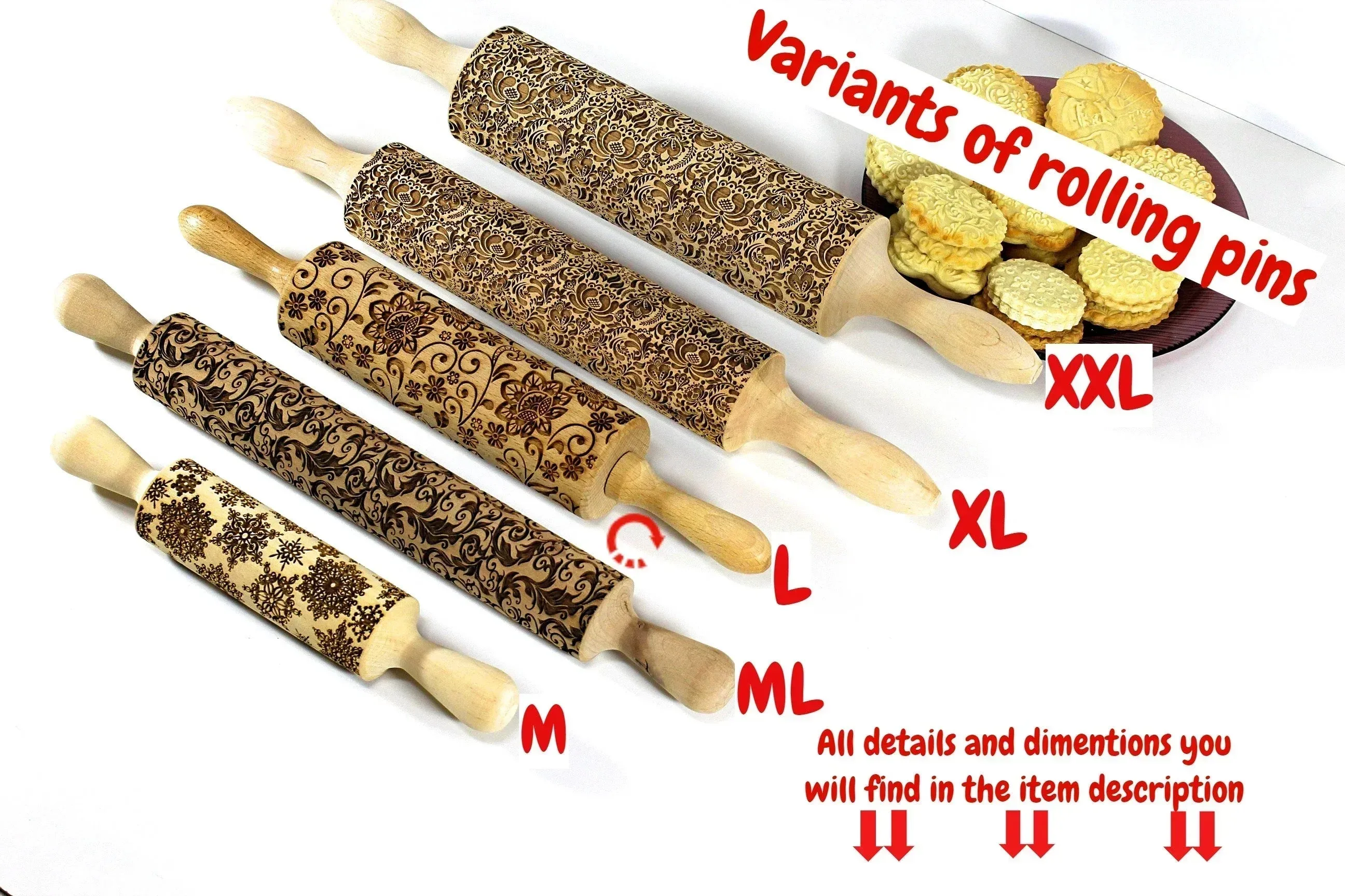 Bamboo Embossed Rolling Pin, Textured Cookie, Clay Stamp,Pottery Roller, Ceramics Shortbread Cookies, Christmas Gift