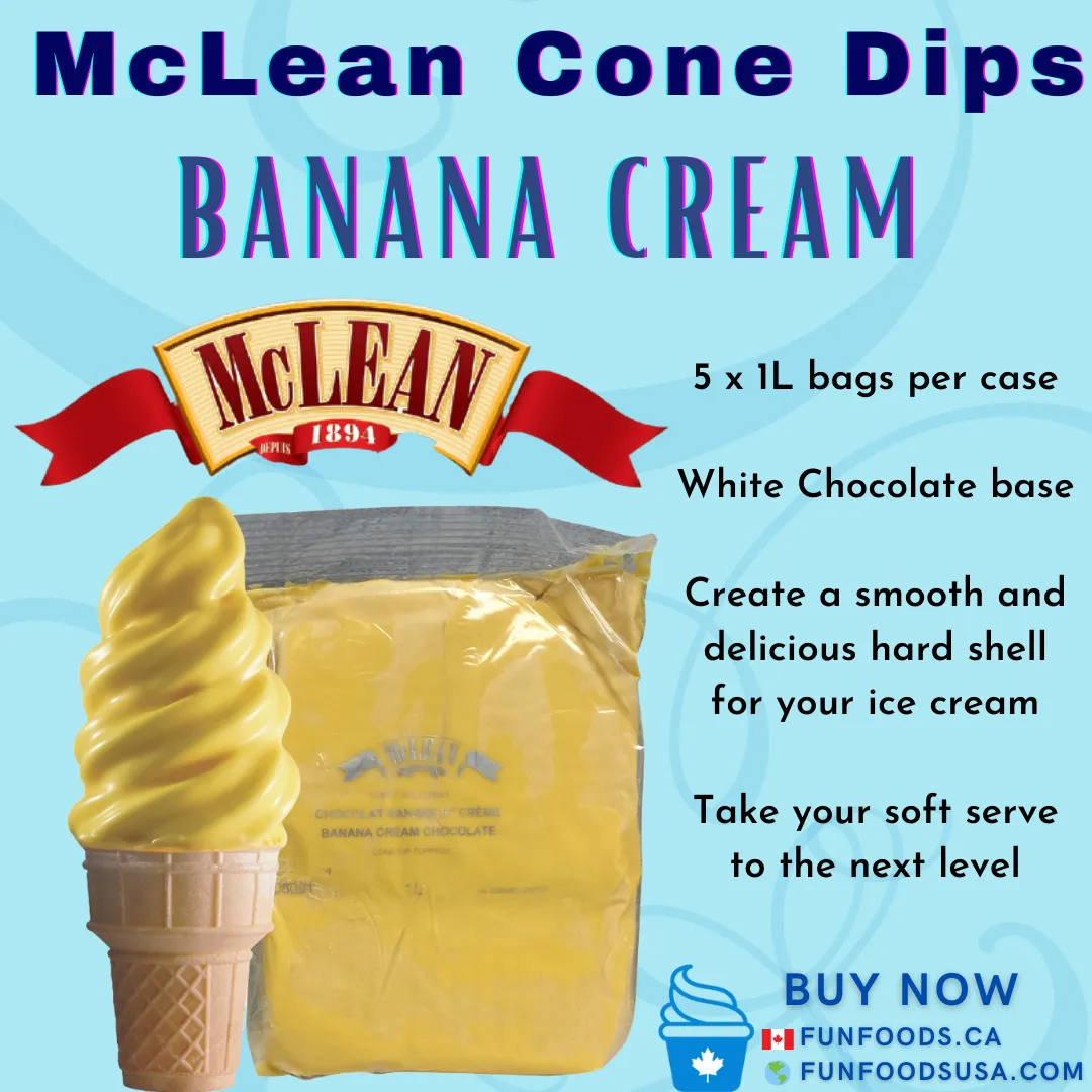 Banana Cream Chocolate Cone Dip Coating (Case = 5 x 1L Bags) by McLean Canada