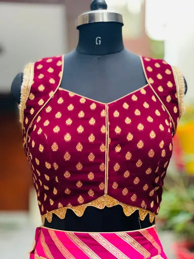 Banarasi Pink Wine Lehenga